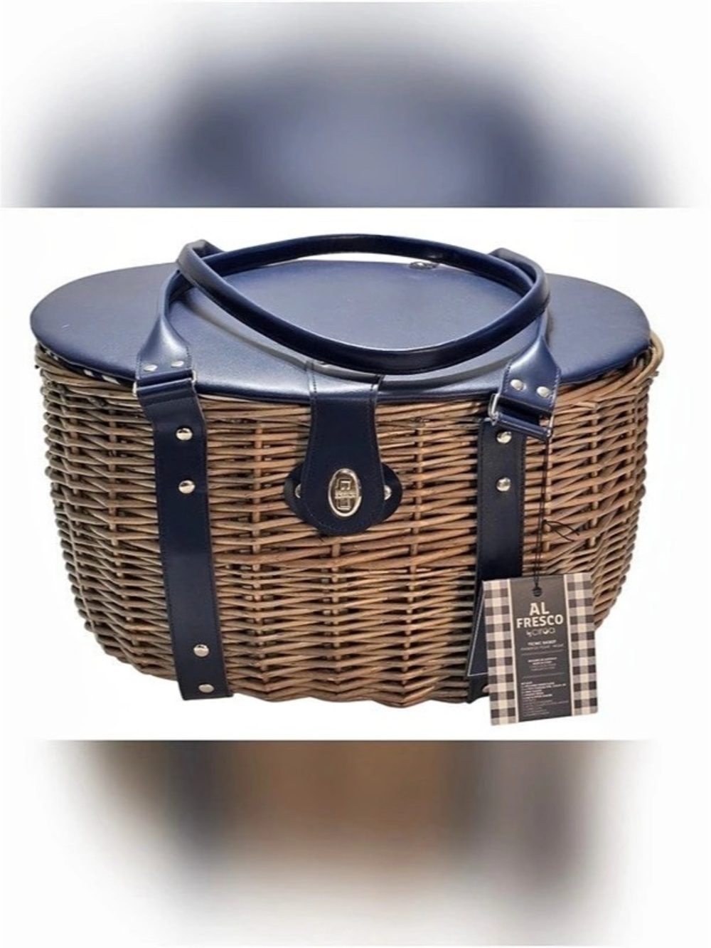 Limited Edition Al Fresco 4 Person Striped Picnic Basket NWT